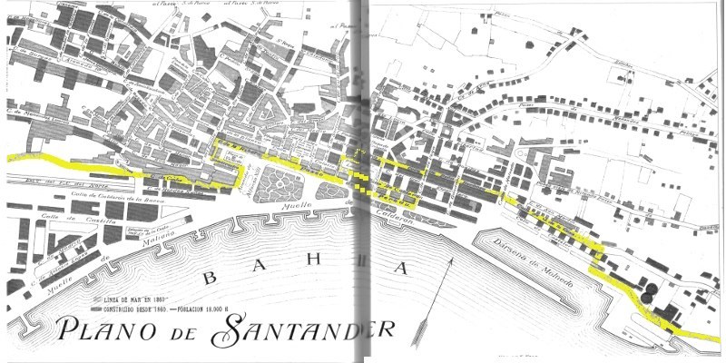Mapa del antiguo lmite del mar en Santander